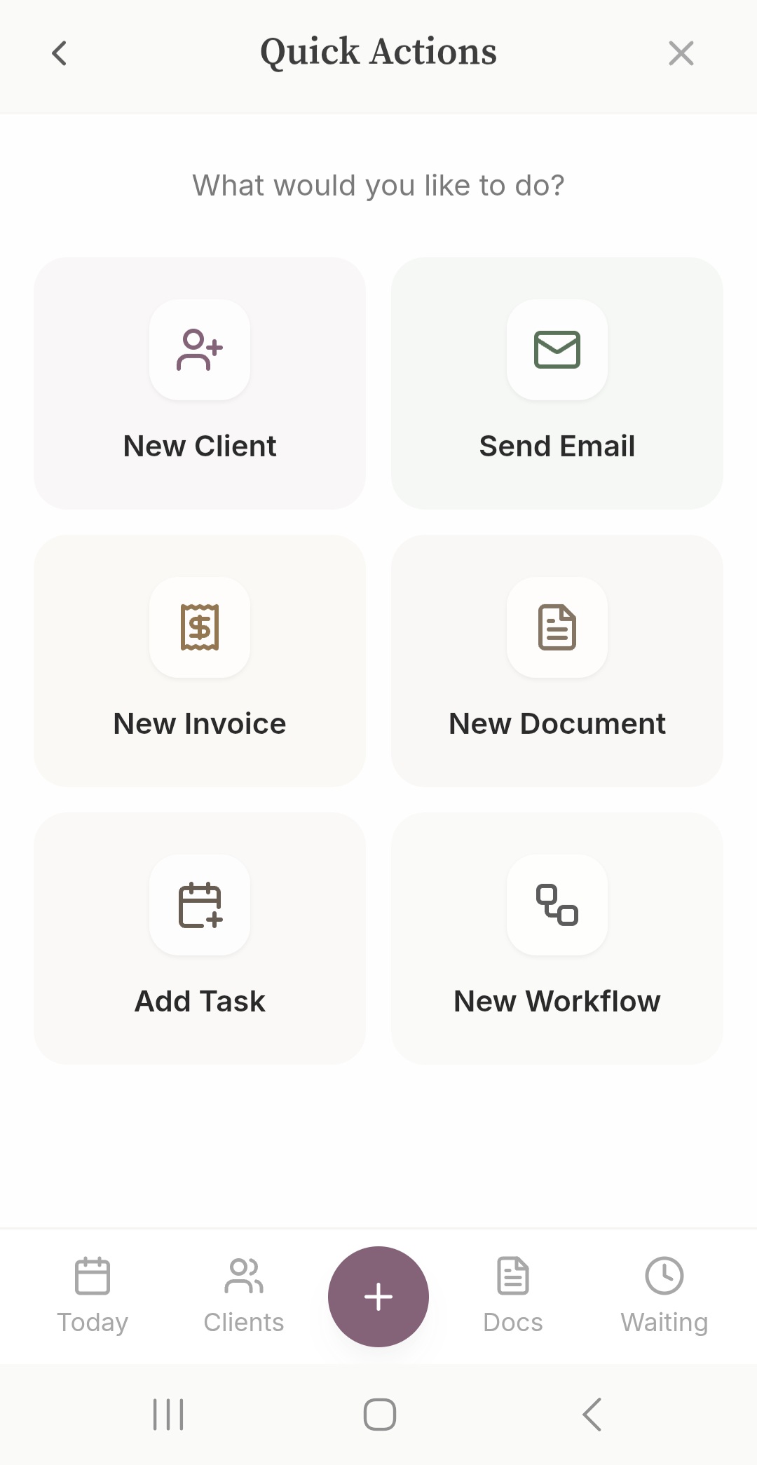 Aria quick actions menu