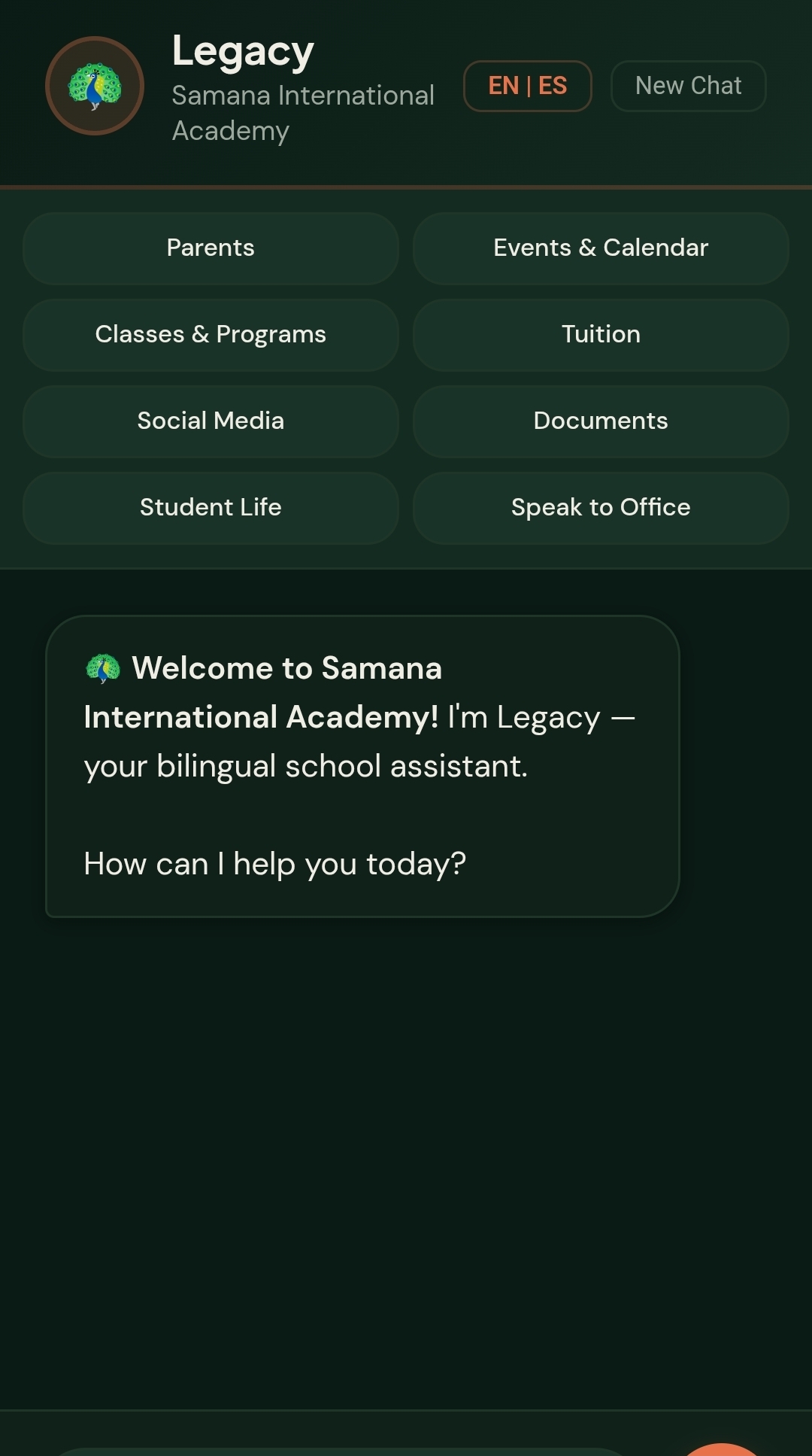 Legacy — bilingual parent chatbot interface