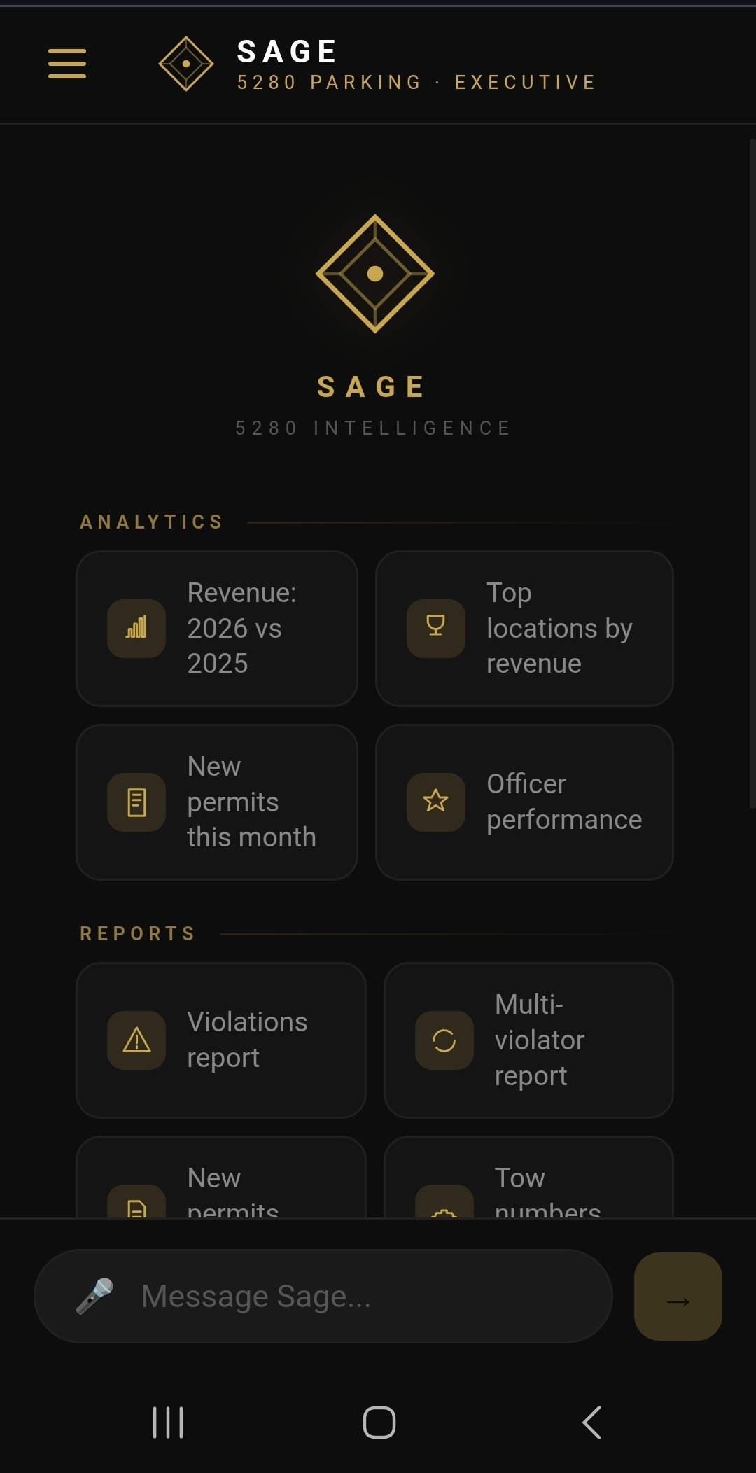 Sage AI dashboard — analytics and reports for a real BEACON deployment